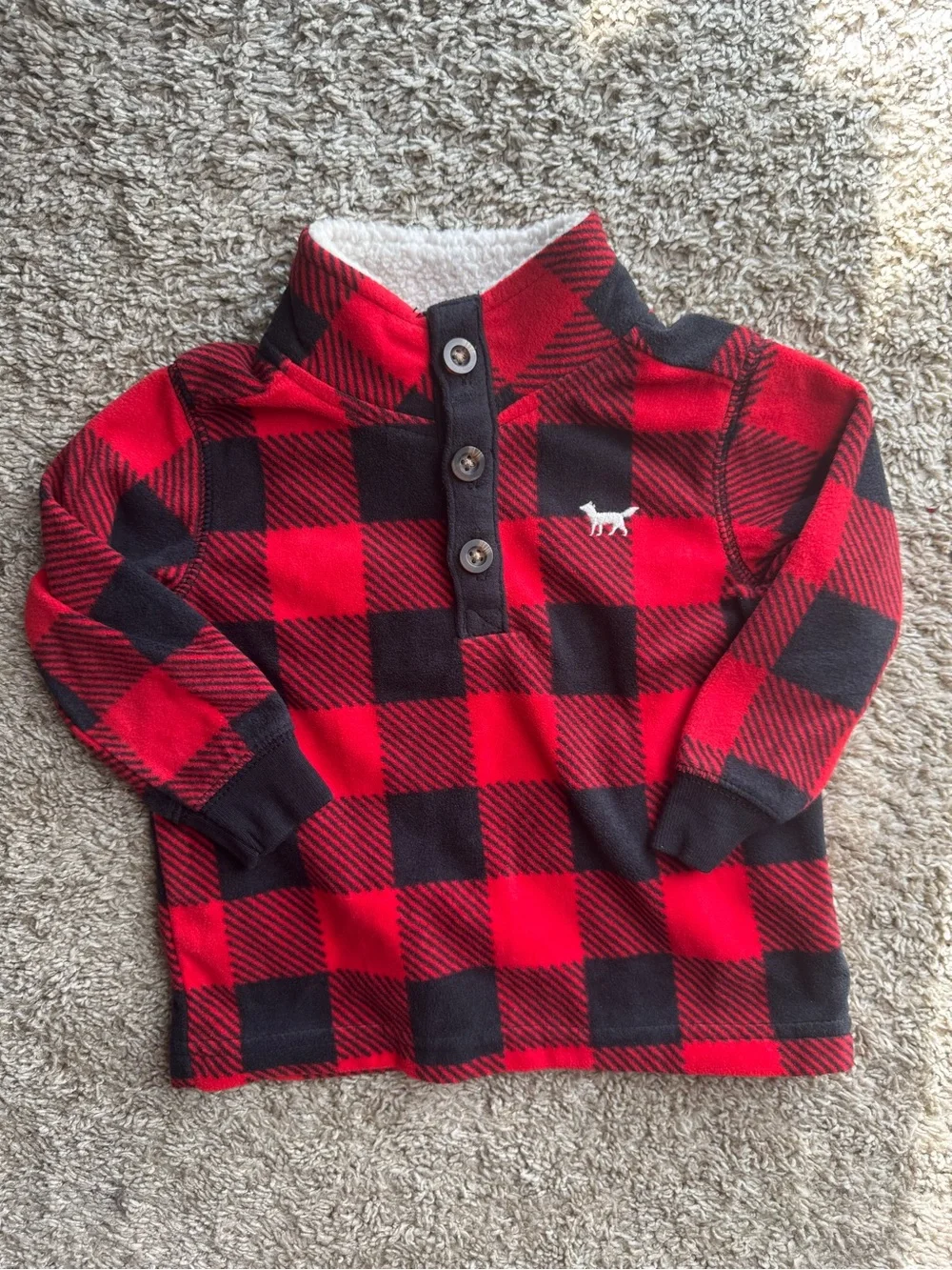 Carter’s Baby Buffalo Plaid Fleece Pullover 12M Red Black Sherpa Collar